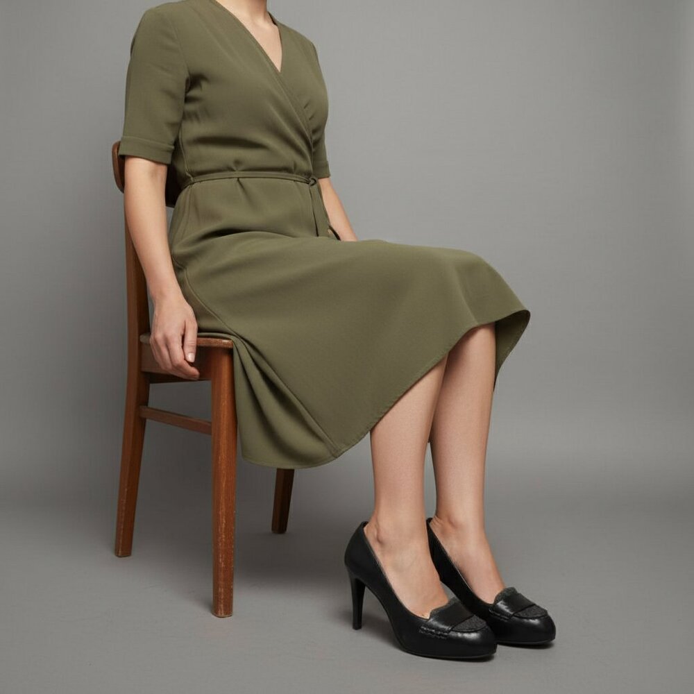 Loafer‑Style Leather & Wool Pumps — Black/Charcoal, High Heel
